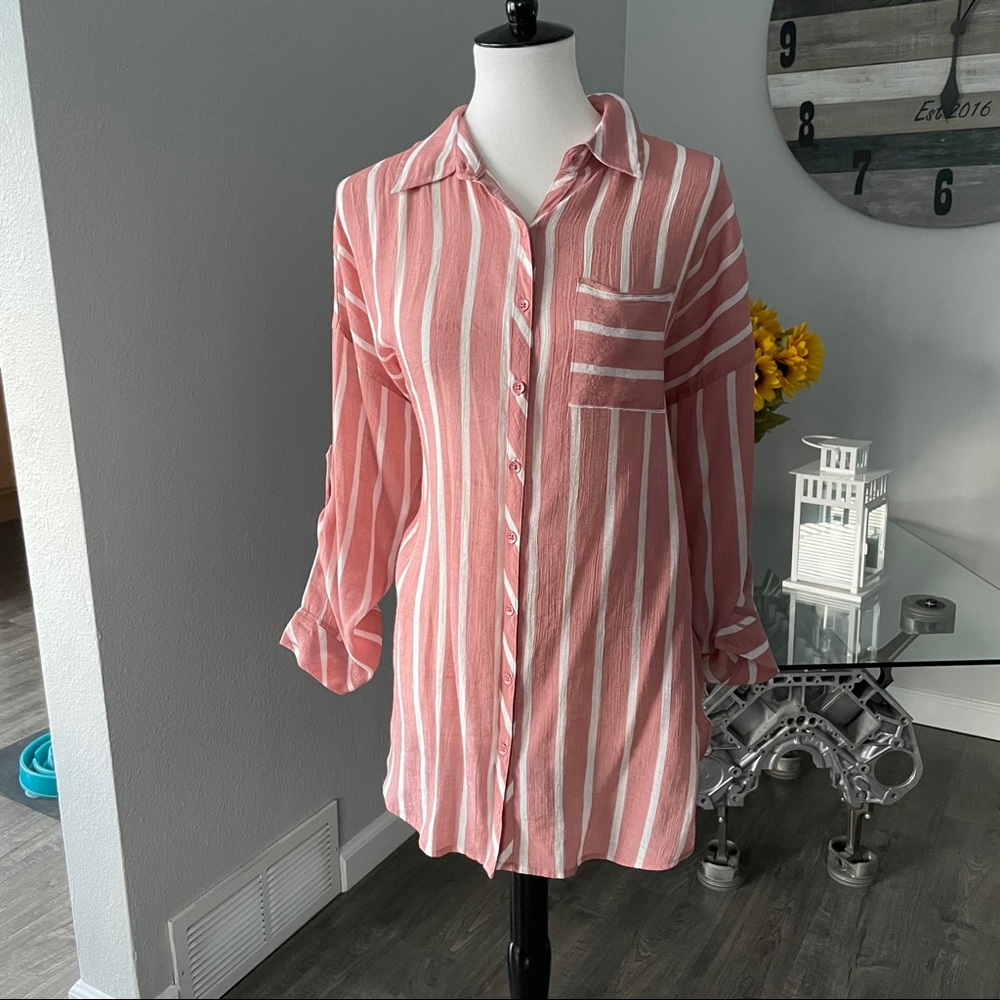 Torrid Pink and White Striped Blouse